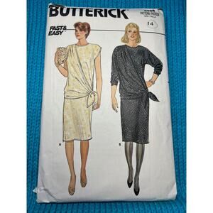 Butterick Sewing pattern 6688 pullover dress midi tie detail size 14